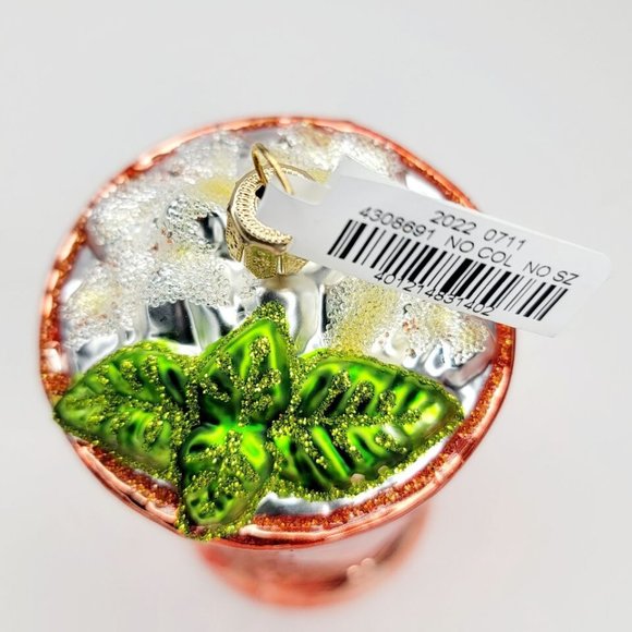 Neiman Marcus Mint Julep Holiday Ornament Glass 3.5 in Orange Glitter Poland - Picture 3 of 5